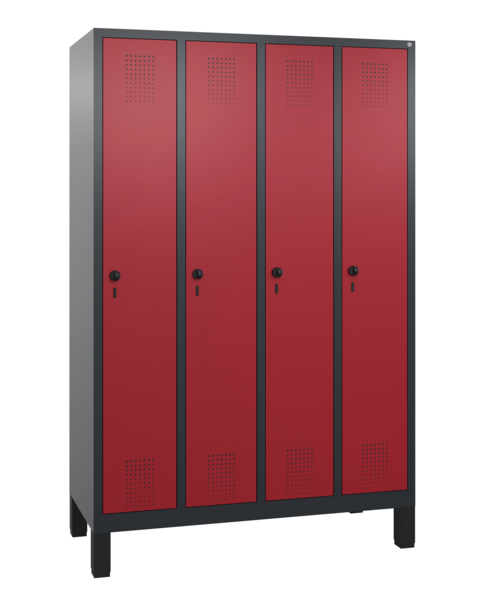 C+P Garderobenschrank Evolo mit 4 Abteilen - Türen mit Lochbild, Abteilbreite 300 mm