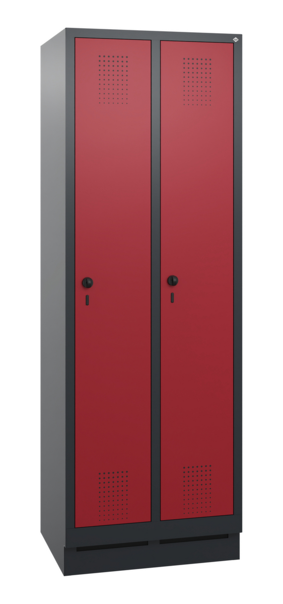 C+P Garderobenschrank Evolo mit 2 Abteilen - Türen mit Lochbild, Abteilbreite 300 mm