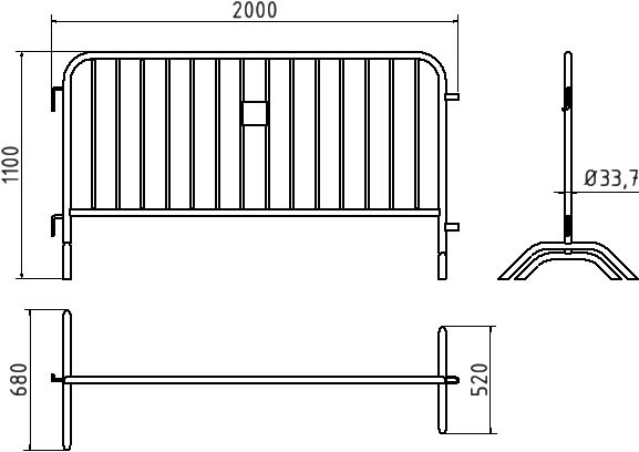 Schake Absperrgitter Typ D, Höhe x Länge 1100 x 2000 mm Technische Zeichnung 1 ZOOM
