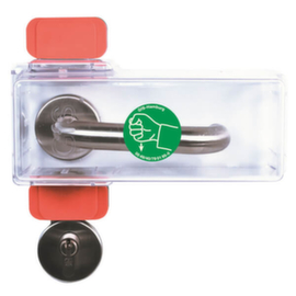 Fluchttürhauben-Set GfS Typ K, 1 x Haube, 2 x Unterplatten grün, 6 x Oberplatten rot, 2 x Befestigungswinkel, 2 x Endabschlüsse, 1 x Piktogramm, 4 x Schrauben