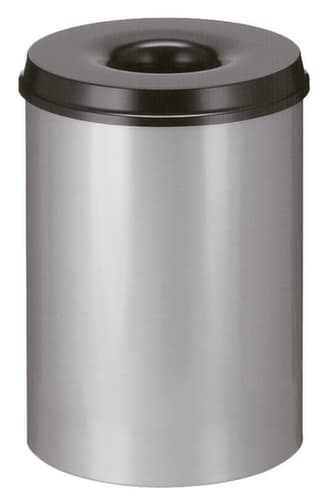 Selbstlöschender Papierkorb aus Stahl, 30 l, alu, Kopfteil schwarz