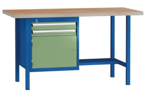 KLW Lutz Werkbank mit Multiplexplatte, 2 Schubladen, 1/2 Ablageboden