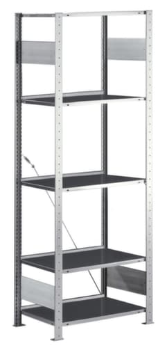 META Steckregal Grundfeld mit Anschlagkante, Höhe x Breite x Tiefe 2000 x 806 x 336 mm, 5 Böden