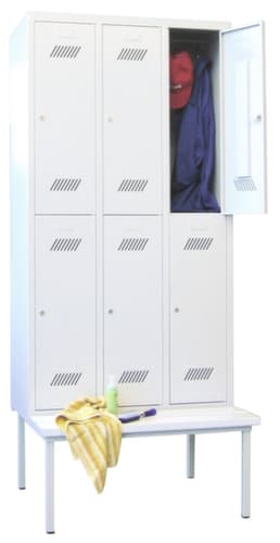 PAVOY Umkleideschrank Basis lichtgrau mit Sitzbank + 3x2 Abteile, Abteilbreite 300 mm