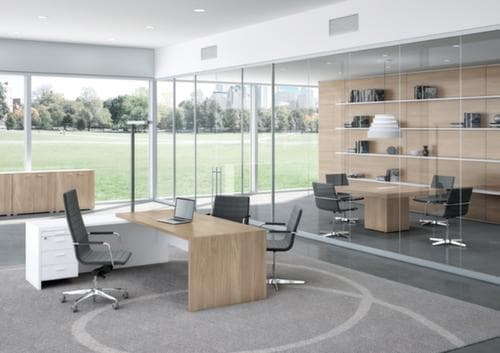 Quadrifoglio Konferenztisch T45 mit kubischem Gestell, Breite x Tiefe 1400 x 1400 mm, Platte Ulme