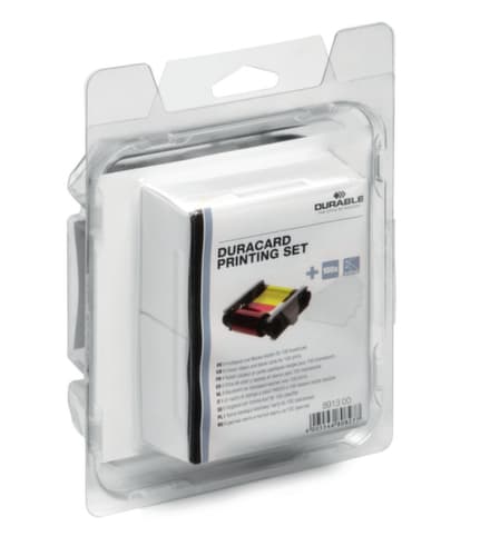 Durable Druckset, YMCKO-Farbband, Farbband mit RFID-Codierung, 100 Plastikkarten