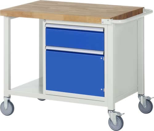 RAU Fahrbare Werkbank Serie 8000, 1 Schublade, 1 Schrank, 1 Ablageboden, 1 Schiebebügel, RAL7035 Lichtgrau/RAL5010 Enzianblau