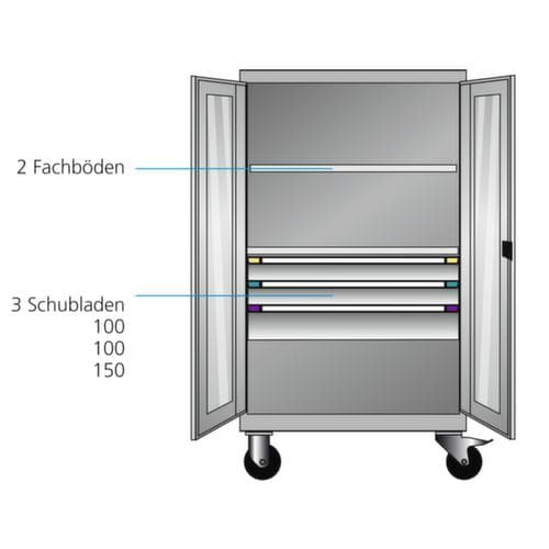 Thurmetall Mobiler Flügeltürenschrank, 3 Schublade(n)