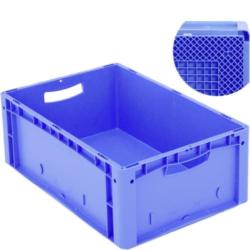 Euronorm-Stapelbehälter mit Rippenboden, blau, Inhalt 49 l
