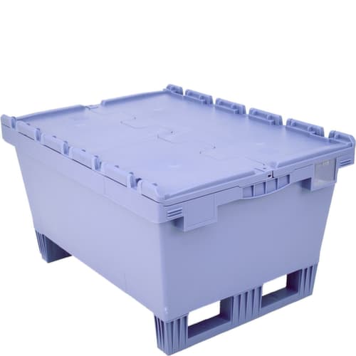 Großvolumen-Mehrwegbehälter mit Doppelboden + Kufen, Inhalt 114 l, Krokodildeckel