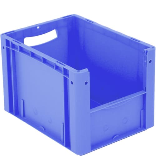 Euronorm-Sichtlagerbehälter mit Eingrifföffnung, blau, HxLxB 270x400x300 mm
