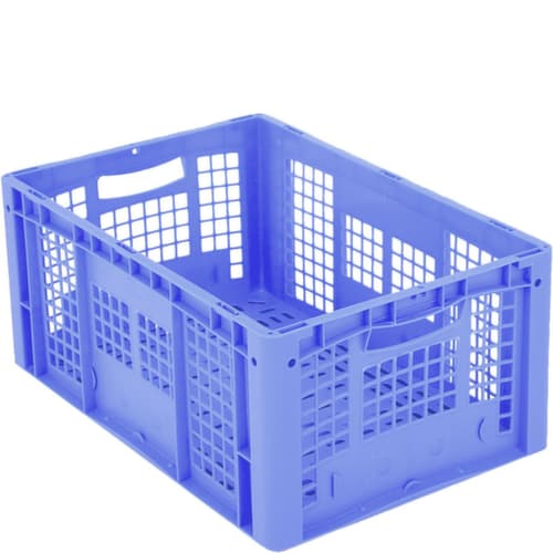 Euronorm-Stapelbehälter Ergonomic mit Doppelrippenboden + Wände + Boden durchbrochen, blau, Inhalt 51 l