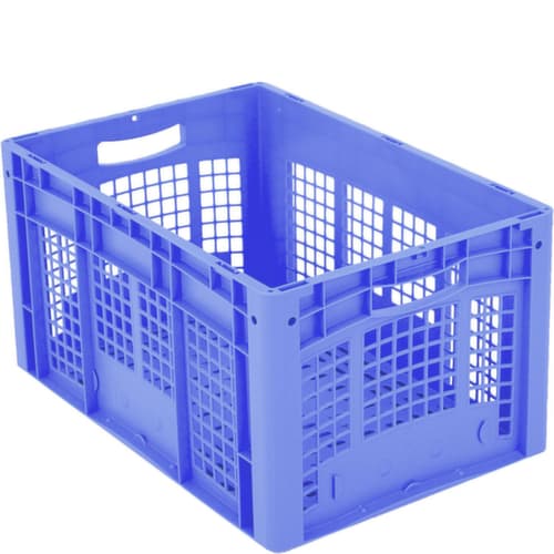 Euronorm-Stapelbehälter Ergonomic mit Doppelrippenboden + Wände + Boden durchbrochen, blau, Inhalt 62 l