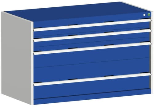 bott Schubladenschrank cubio Grundfläche 1300x750 mm, 4 Schublade(n), RAL7035 Lichtgrau/RAL5010 Enzianblau