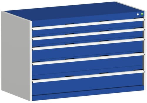 bott Schubladenschrank cubio Grundfläche 1300x650 mm, 5 Schublade(n), RAL7035 Lichtgrau/RAL5010 Enzianblau