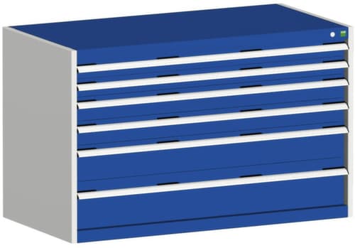 bott Schubladenschrank cubio Grundfläche 1300x650 mm, 6 Schublade(n), RAL7035 Lichtgrau/RAL5010 Enzianblau