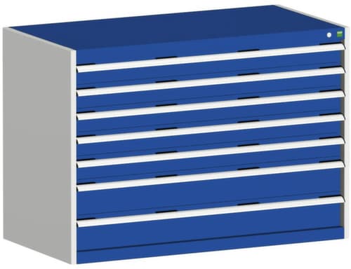 bott Schubladenschrank cubio Grundfläche 1300x750 mm, 7 Schublade(n), RAL7035 Lichtgrau/RAL5010 Enzianblau