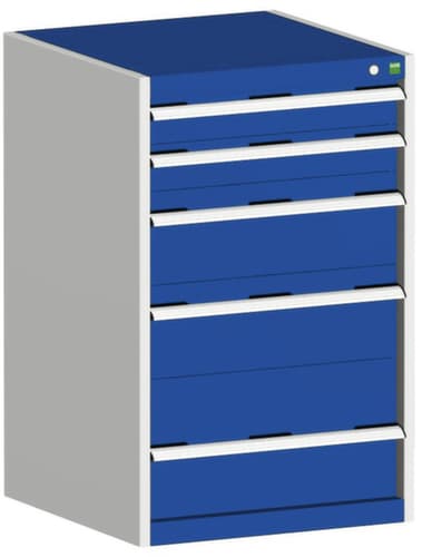 bott Schubladenschrank cubio mit Grundfläche 650x650 mm, 5 Schublade(n), RAL7035 Lichtgrau/RAL5010 Enzianblau