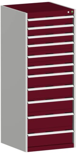 bott Schubladenschrank cubio mit Grundfläche 650x650 mm, 11 Schublade(n), RAL7035 Lichtgrau/RAL3004 Purpurrot