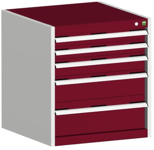 bott Schubladenschrank cubio Grundfläche 650x525 mm, 5 Schublade(n), RAL7035 Lichtgrau/RAL3004 Purpurrot