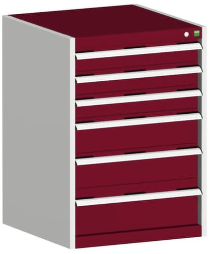 bott Schubladenschrank cubio Grundfläche 650x525 mm, 6 Schublade(n), RAL7035 Lichtgrau/RAL3004 Purpurrot