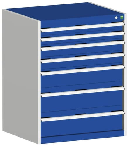 bott Schubladenschrank cubio Grundfläche 800x525 mm, 7 Schublade(n), RAL7035 Lichtgrau/RAL5010 Enzianblau