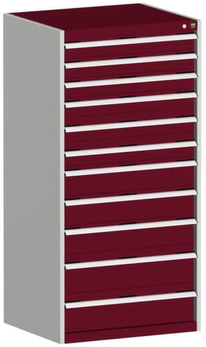 bott Schubladenschrank cubio Grundfläche 800x650 mm, 11 Schublade(n), RAL7035 Lichtgrau/RAL3004 Purpurrot
