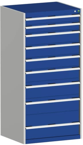 bott Schubladenschrank cubio Grundfläche 800x650 mm, 9 Schublade(n), RAL7035 Lichtgrau/RAL5010 Enzianblau