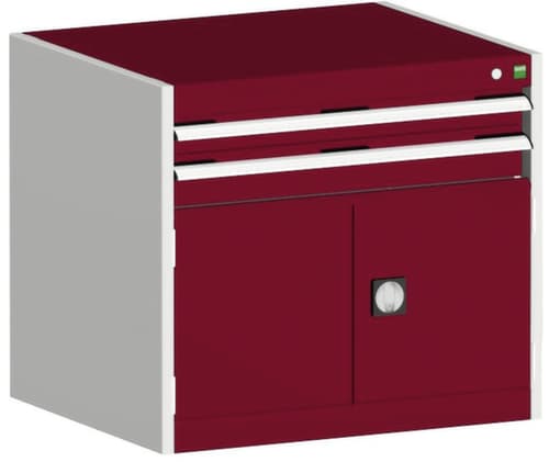 bott Schubladenschrank cubio Grundfläche 800x650 mm, 2 Schublade(n), RAL7035 Lichtgrau/RAL3004 Purpurrot