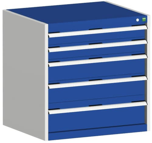 bott Schubladenschrank cubio Grundfläche 800x525 mm, 5 Schublade(n), RAL7035 Lichtgrau/RAL5010 Enzianblau