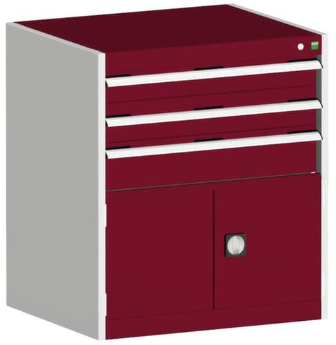 bott Schubladenschrank cubio Grundfläche 800x650 mm, 3 Schublade(n), RAL7035 Lichtgrau/RAL3004 Purpurrot