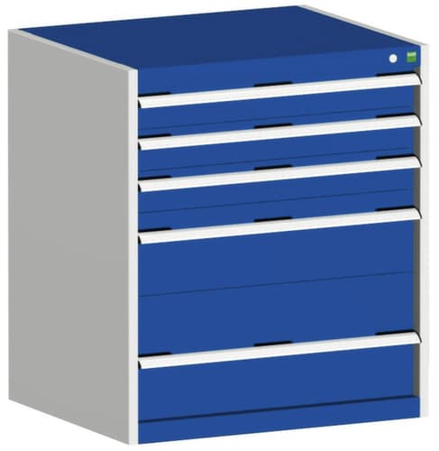 bott Schubladenschrank cubio Grundfläche 800x650 mm, 5 Schublade(n), RAL7035 Lichtgrau/RAL5010 Enzianblau