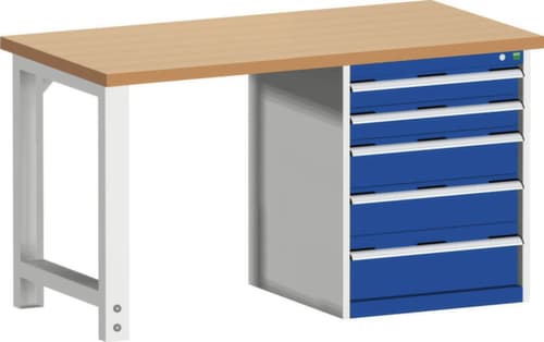 bott Stationäre Systemwerkbank cubio, 5 Schubladen, RAL7035 Lichtgrau/RAL5010 Enzianblau