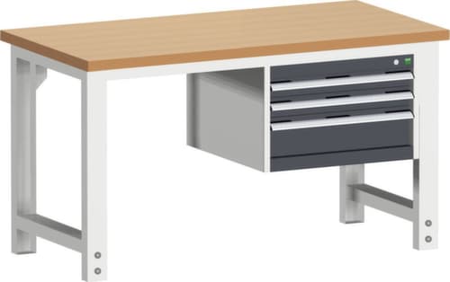 bott Stationäre Systemwerkbank cubio höhenverstellbar, 3 Schubladen, RAL7035 Lichtgrau/RAL7016 Anthrazitgrau