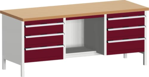 bott Kastenwerkbank cubio, 6 Schubladen, 1 Ablageboden, RAL7035 Lichtgrau/RAL3004 Purpurrot