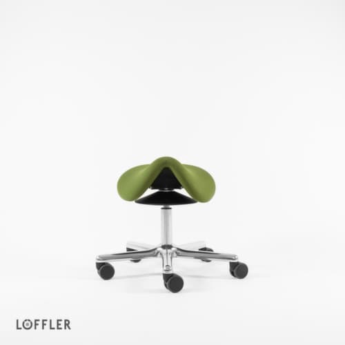 Löffler Sattelsitzhocker Sedlo mit Höhenverstellung, Sitz grün, Rollen