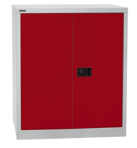 Bisley Aktenschrank Universal, 2 Ordnerhöhen, lichtgrau/kardinalrot