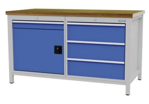 Bedrunka + Hirth Werkbank mit Buche-Massivholzplatte Gestell in vielen Farben, 3 Schubladen, 1 Schrank