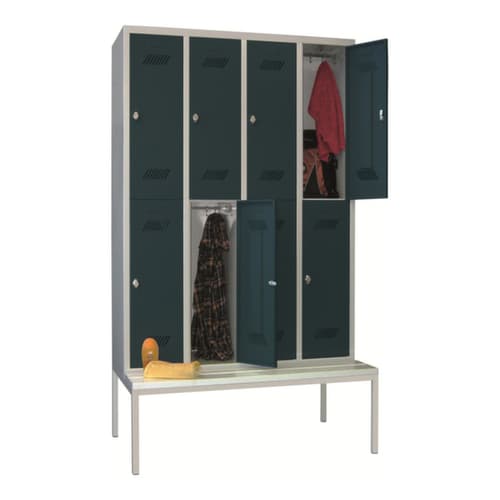 PAVOY Doppelstöckiger Umkleideschrank Basis mit Sitzbank + 4x2 Abteile, Abteilbreite 300 mm