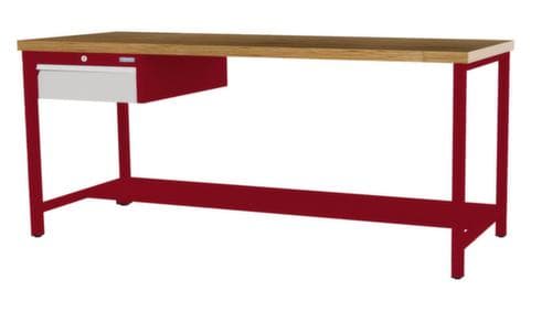 Bedrunka + Hirth Werkbank mit Buche-Massivholzplatte Gestell in vielen Farben, 1 Schublade, 1/2 Ablageboden
