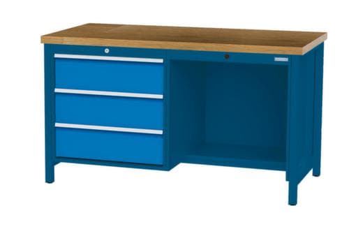 Bedrunka + Hirth Werkbank mit Buche-Massivholzplatte Gestell in vielen Farben, 3 Schubladen, 1/2 Ablageboden