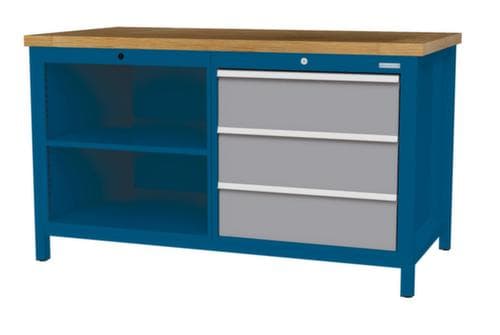 Bedrunka + Hirth Werkbank mit Buche-Massivholzplatte Gestell in vielen Farben, 3 Schubladen, 2 Ablageböden