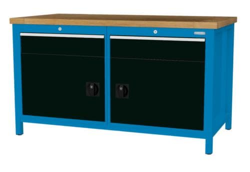 Bedrunka + Hirth Werkbank mit Buche-Massivholzplatte Gestell in vielen Farben, 2 Schubladen, 2 Schränke