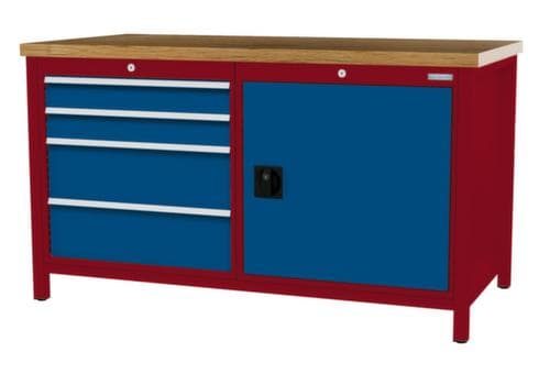 Bedrunka + Hirth Werkbank mit Buche-Massivholzplatte Gestell in vielen Farben, 4 Schubladen, 1 Schrank