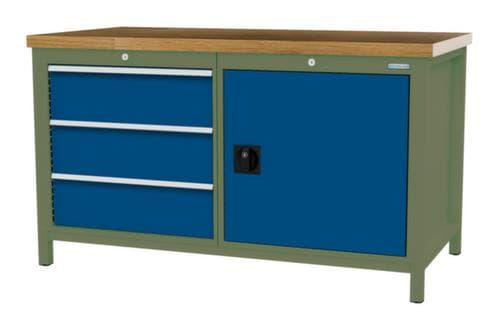 Bedrunka + Hirth Werkbank mit Buche-Massivholzplatte Gestell in vielen Farben, 3 Schubladen, 1 Schrank