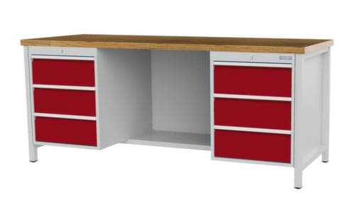 Bedrunka + Hirth Werkbank mit Buche-Massivholzplatte Gestell in vielen Farben, 6 Schubladen, 1/2 Ablageboden
