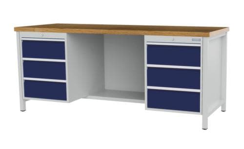Bedrunka + Hirth Werkbank mit Buche-Massivholzplatte Gestell in vielen Farben, 6 Schubladen, 1/2 Ablageboden