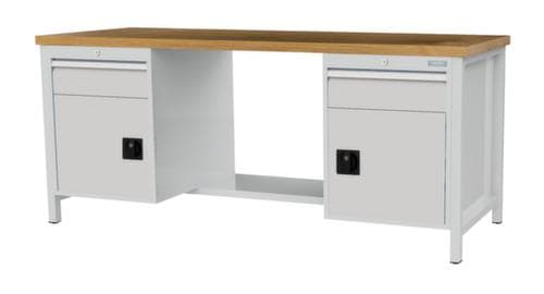 Bedrunka + Hirth Werkbank mit Buche-Massivholzplatte Gestell in vielen Farben, 2 Schubladen, 2 Schränke, 1/2 Ablageboden