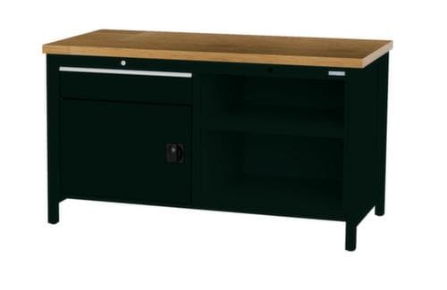 Bedrunka + Hirth Werkbank mit Buche-Massivholzplatte Gestell in vielen Farben, 1 Schublade, 1 Schrank, 2 Ablageböden