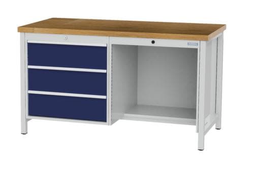 Bedrunka + Hirth Werkbank mit Buche-Massivholzplatte Gestell in vielen Farben, 3 Schubladen, 1/2 Ablageboden